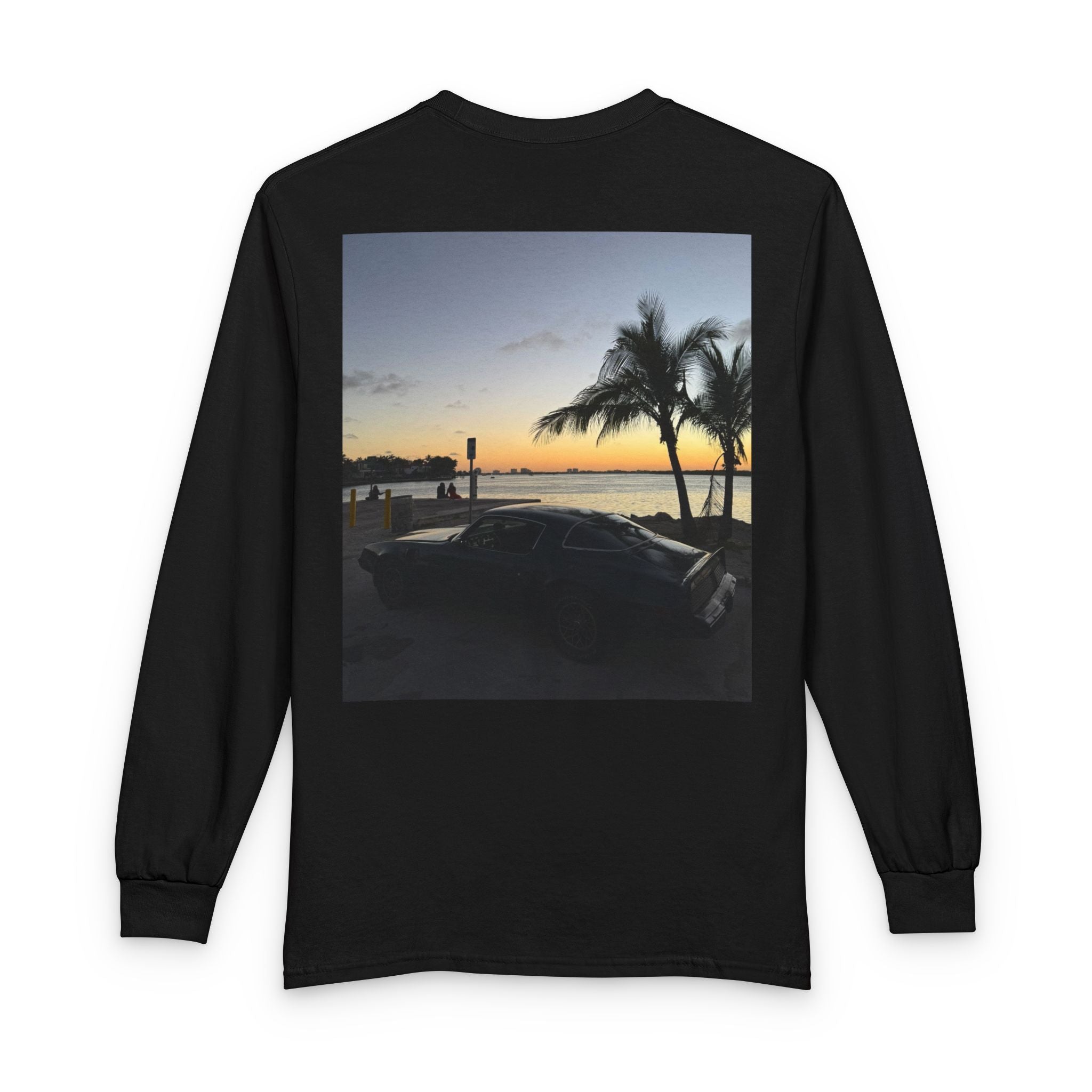 Sunset Drive Long Sleeve Tee — Beach Palm Photo Back Print