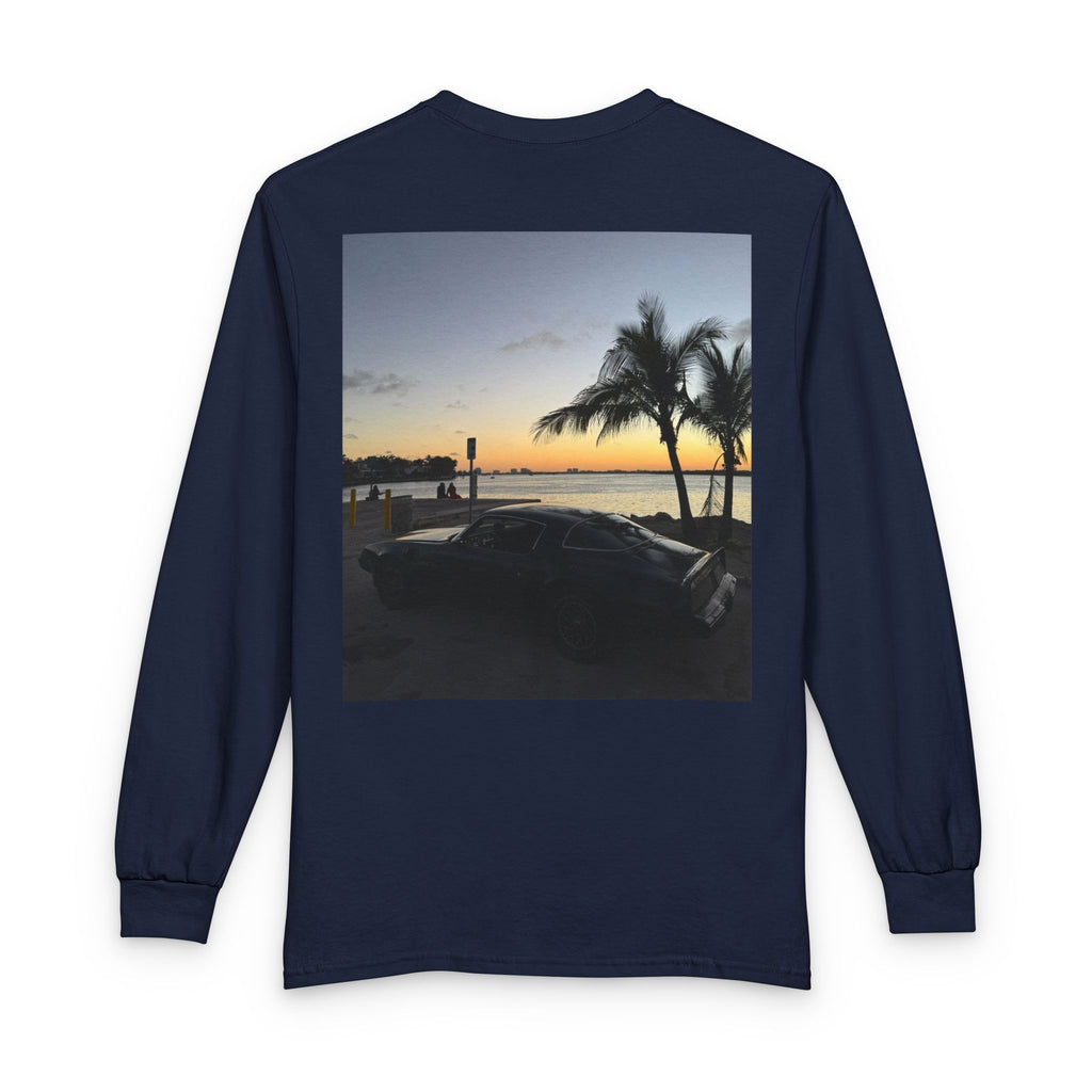 Sunset Drive Long Sleeve Tee — Beach Palm Photo Back Print