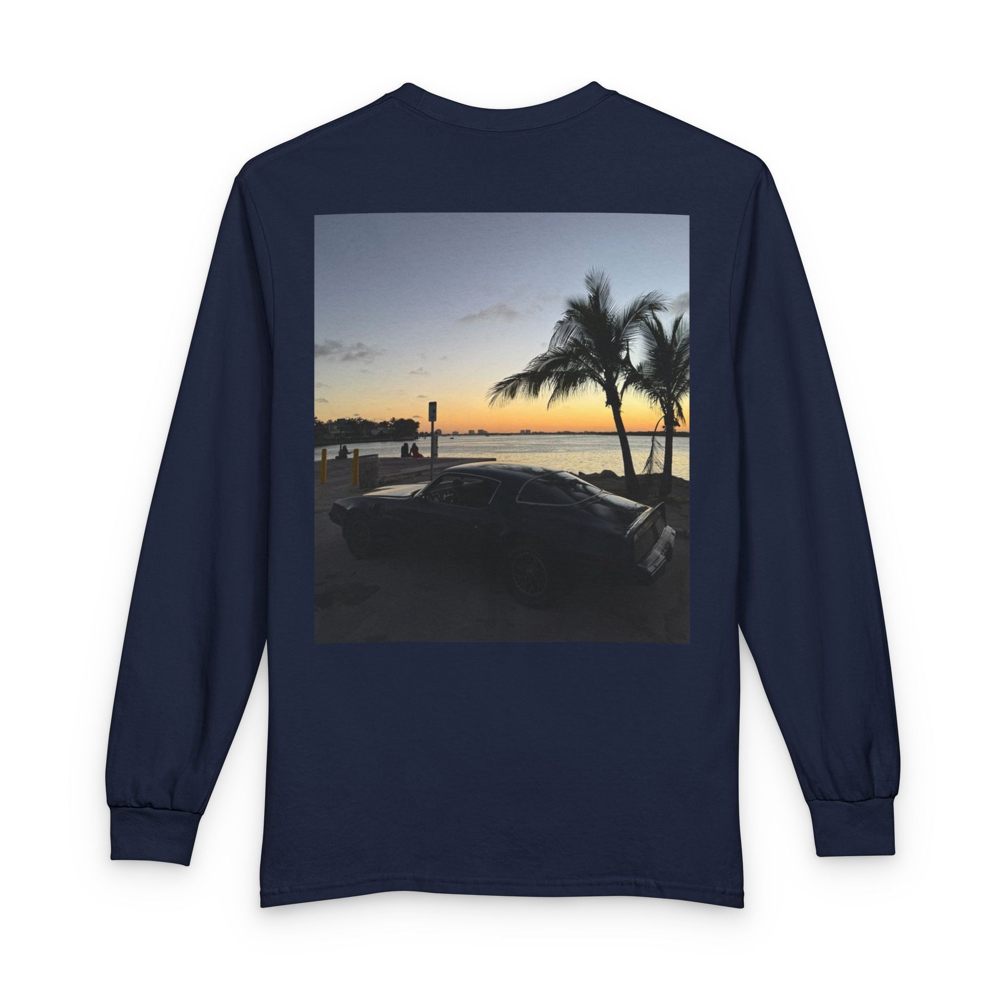 Sunset Drive Long Sleeve Tee — Beach Palm Photo Back Print