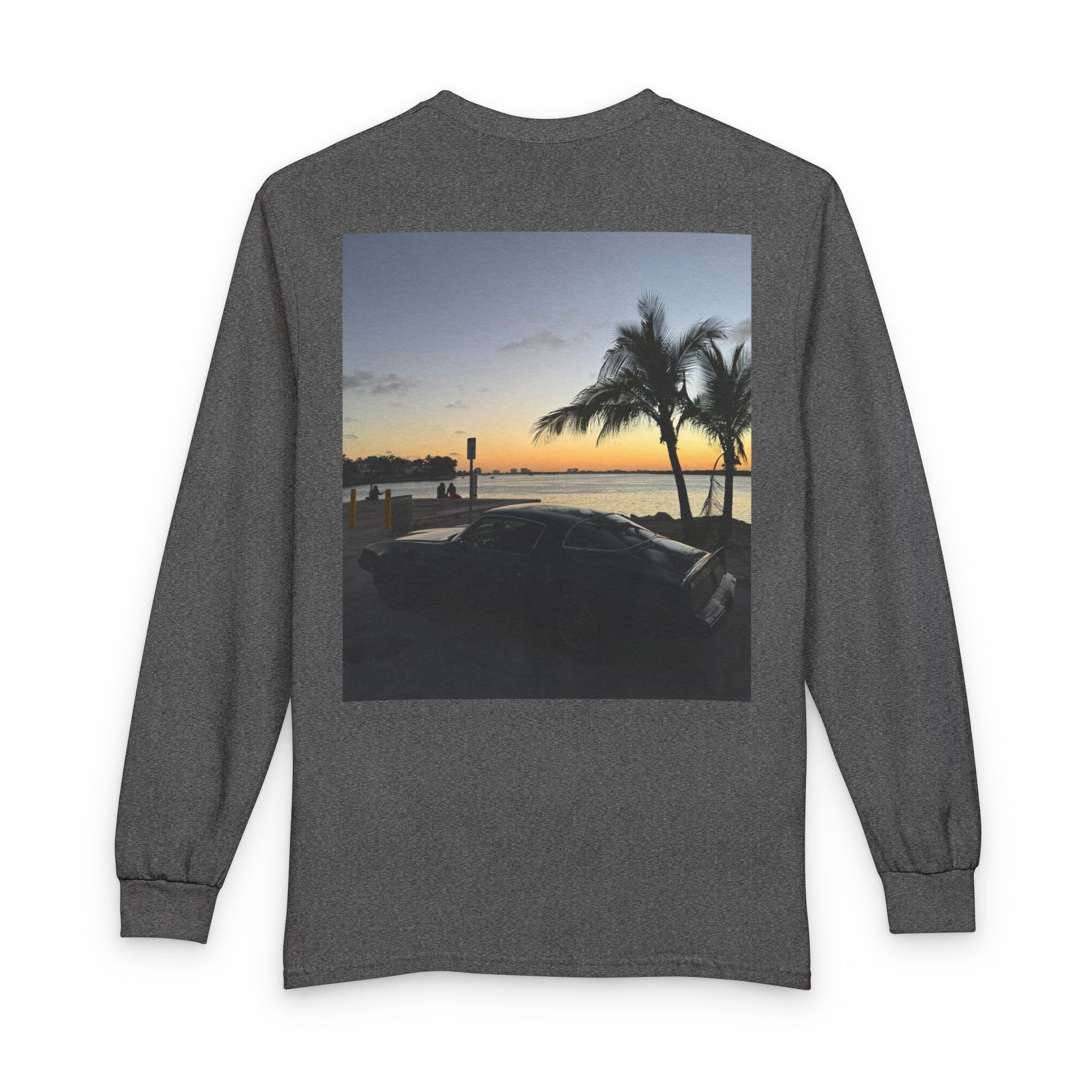 Sunset Drive Long Sleeve Tee — Beach Palm Photo Back Print