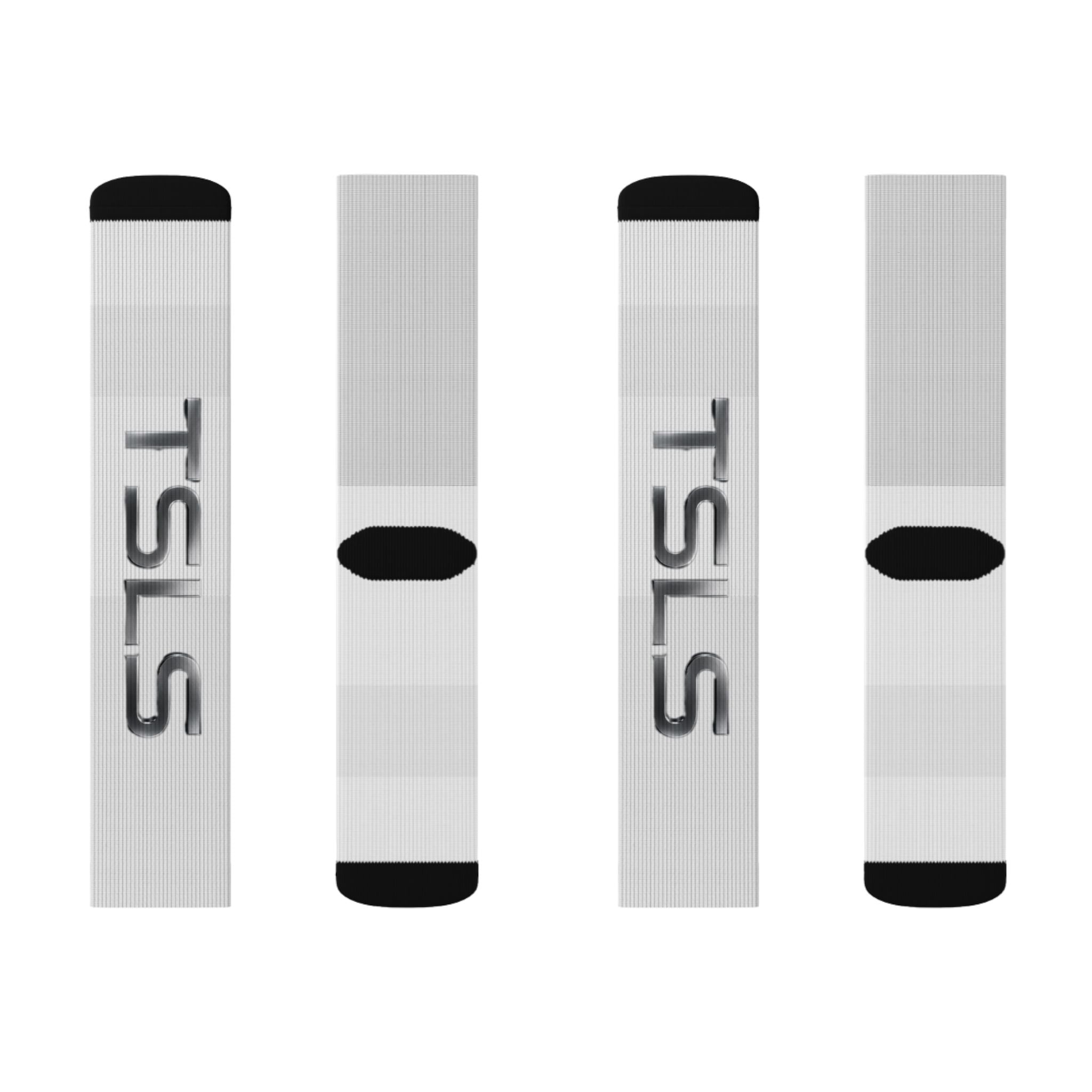 TSLS Sublimation Crew Socks — Custom White Athletic Socks with Side Logo
