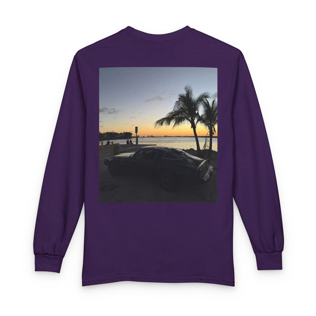 Sunset Drive Long Sleeve Tee — Beach Palm Photo Back Print