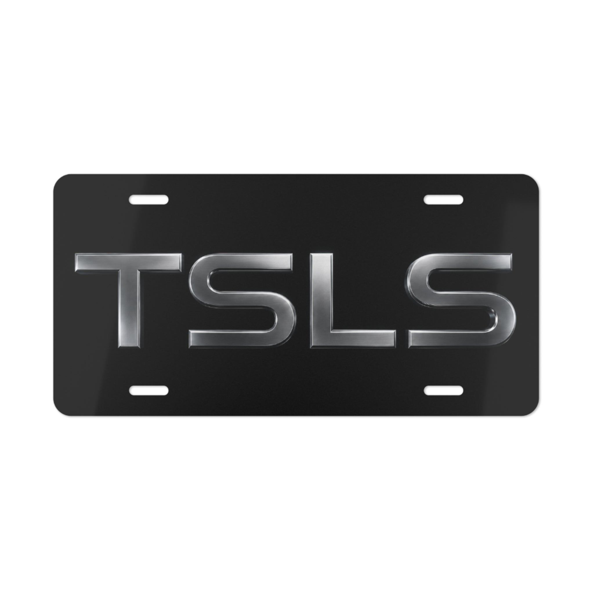 TSLS Chrome Vanity Plate – Custom Black or Brushed Metal License Tag