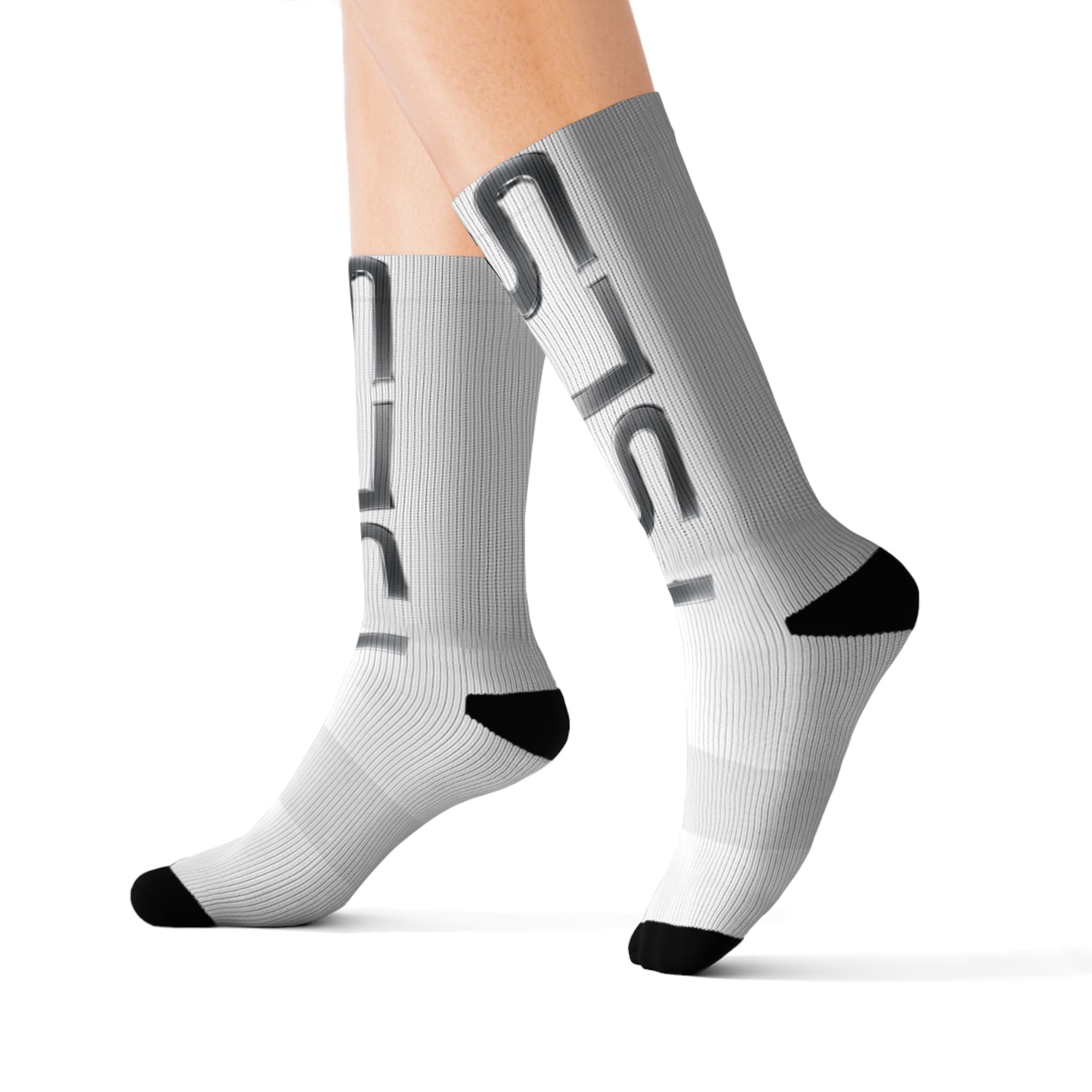 TSLS Sublimation Crew Socks — Custom White Athletic Socks with Side Logo
