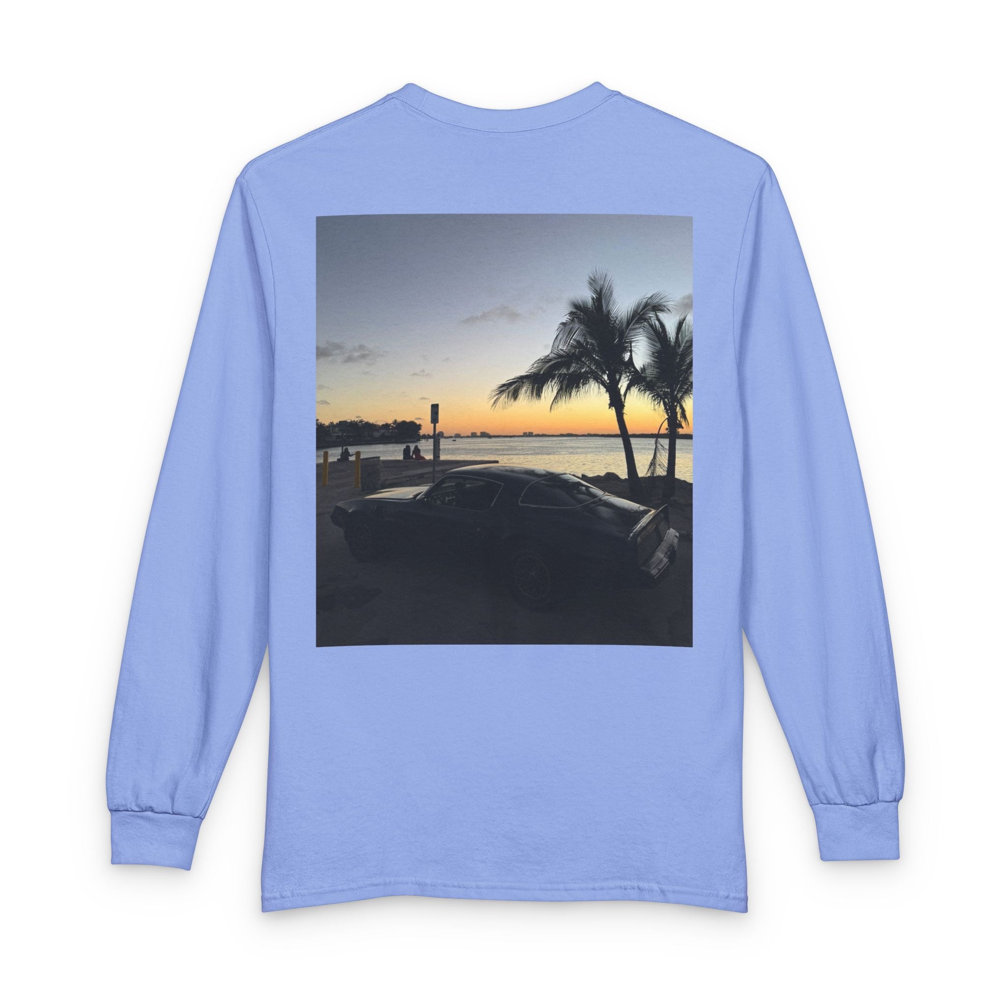 Sunset Drive Long Sleeve Tee — Beach Palm Photo Back Print