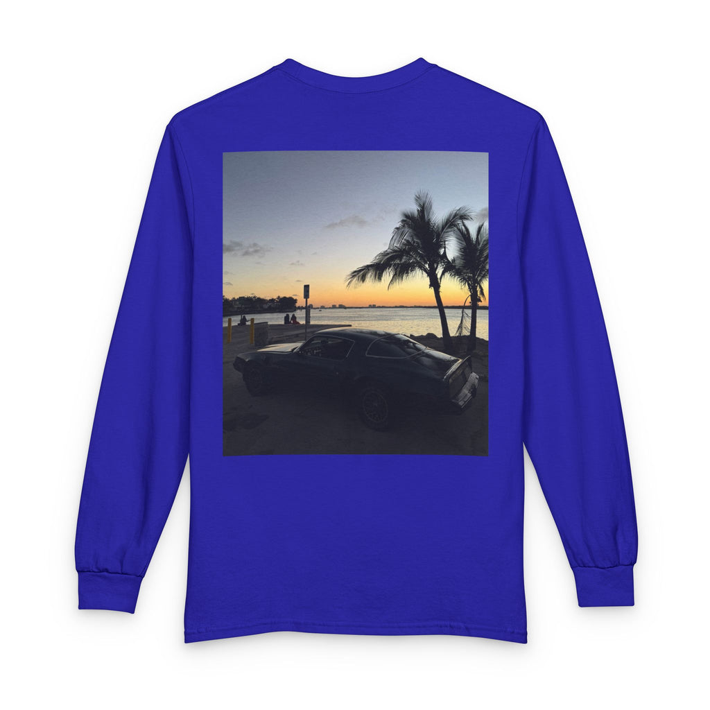 Sunset Drive Long Sleeve Tee — Beach Palm Photo Back Print