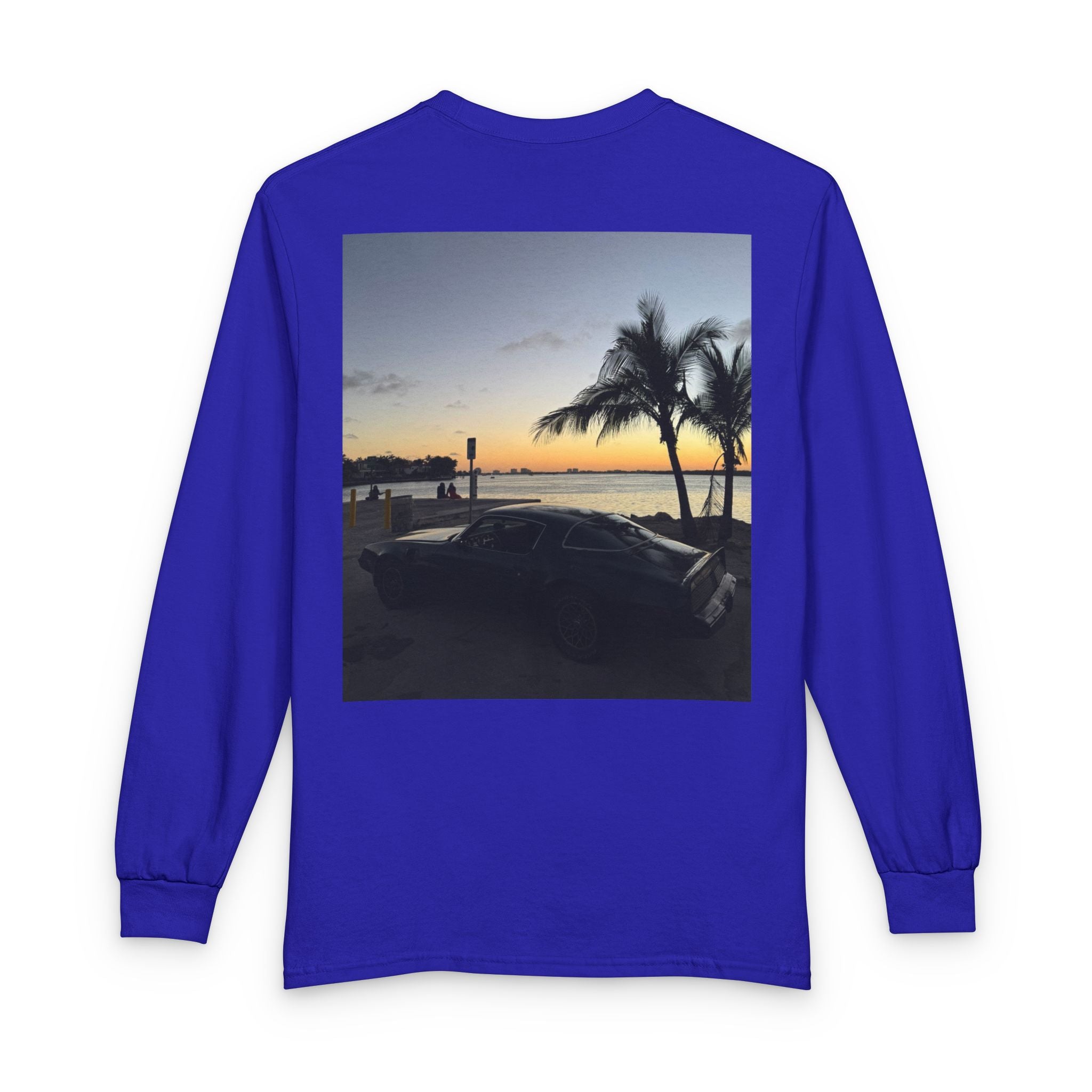 Sunset Drive Long Sleeve Tee — Beach Palm Photo Back Print