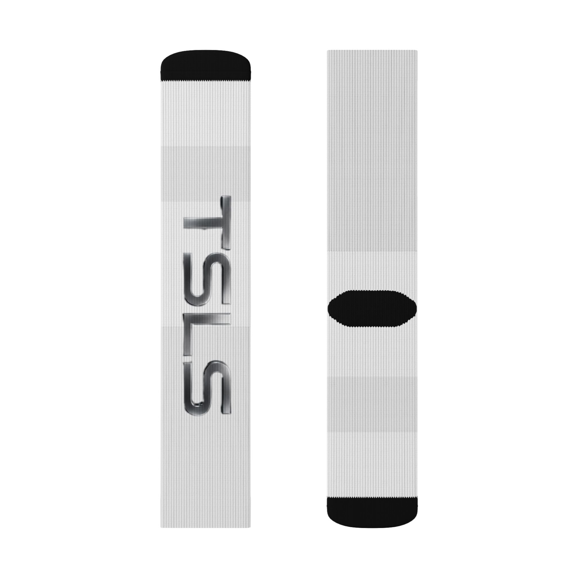 TSLS Sublimation Crew Socks — Custom White Athletic Socks with Side Logo