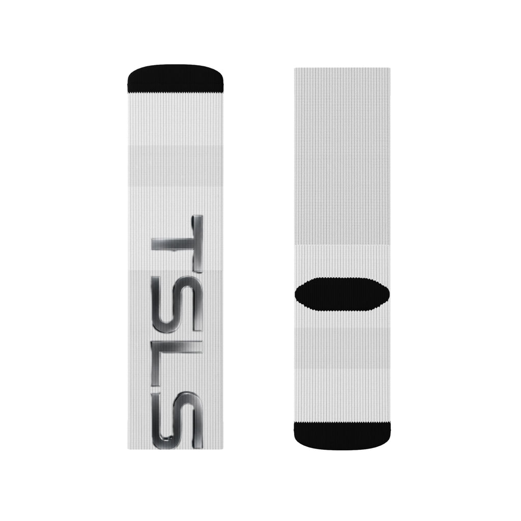 TSLS Sublimation Crew Socks — Custom White Athletic Socks with Side Logo